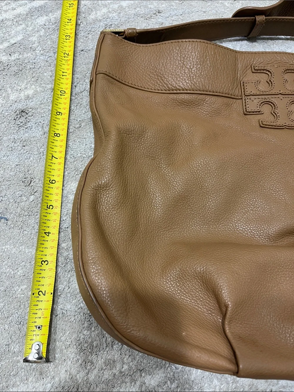 Tory Burch tan pebble leather handbag